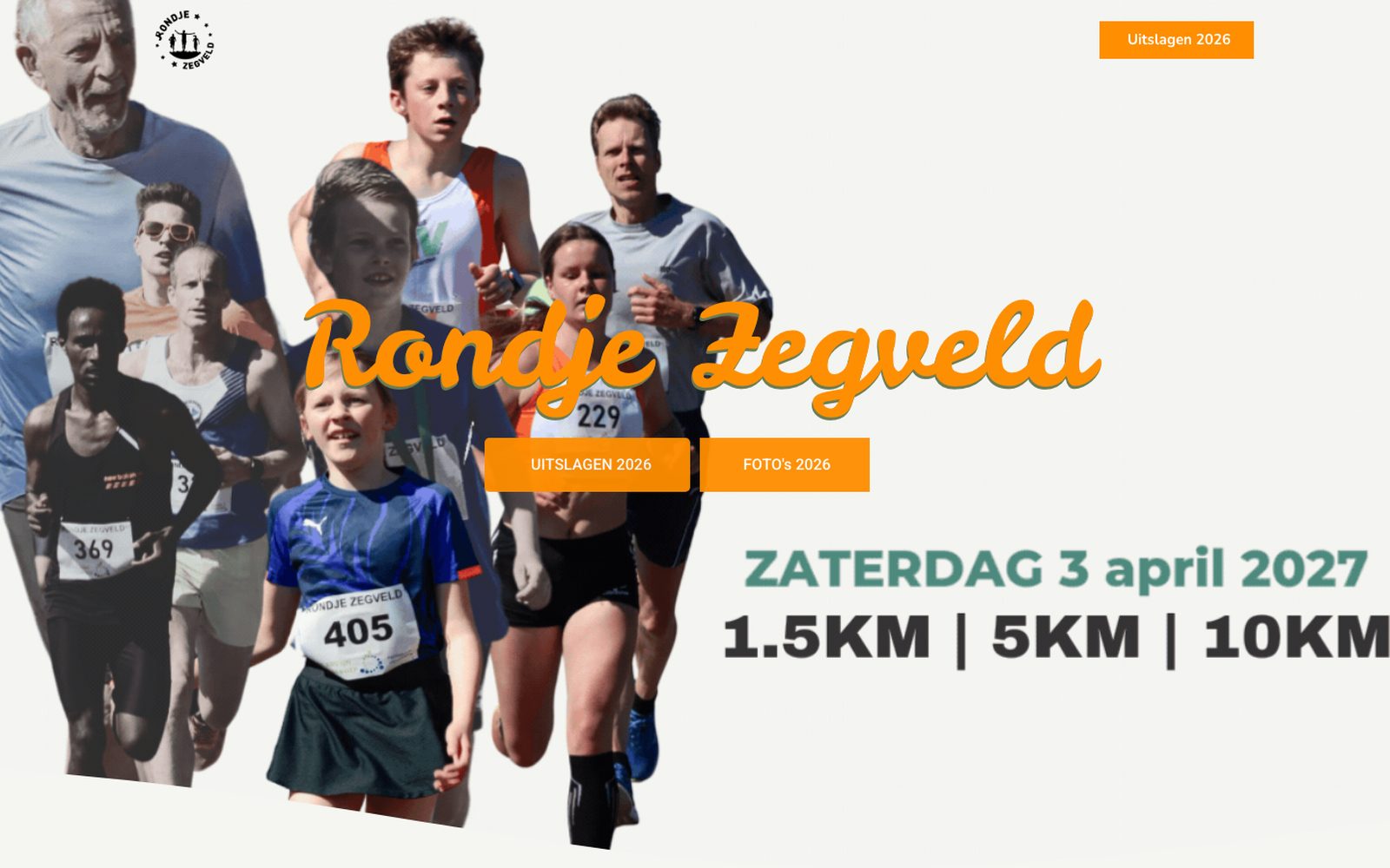 Homepage van de nieuwe website van hardloopevenement Rondje Zegveld